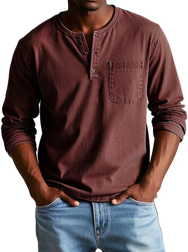 Herr ledig långärmad henley-tröja