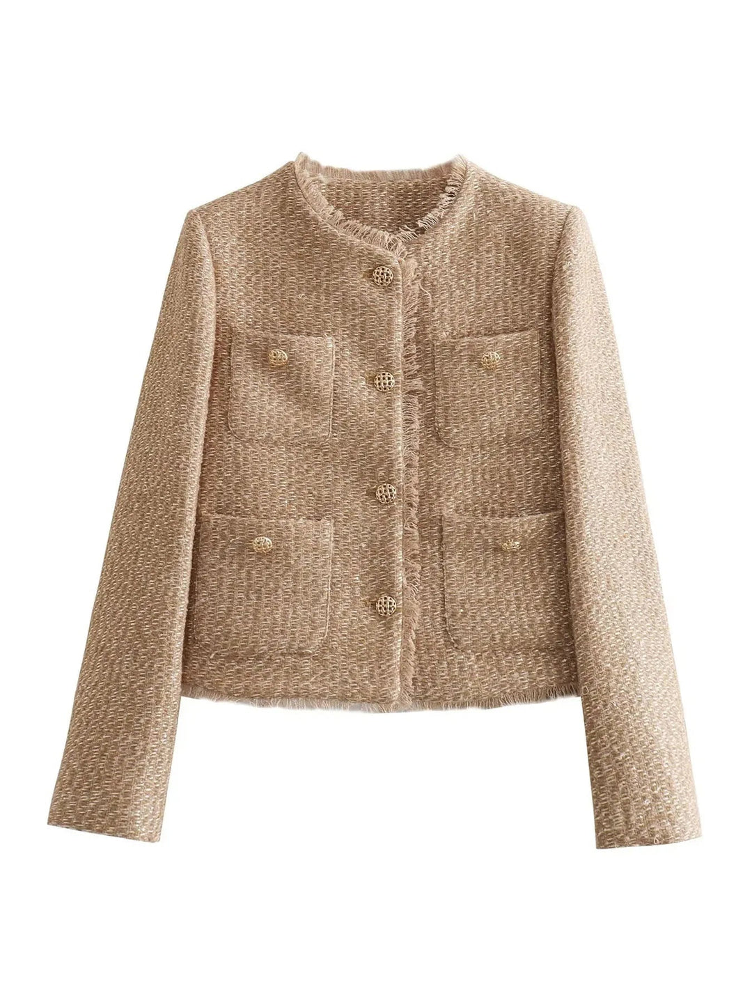 Dam elegant tweed jacka med knapp fram