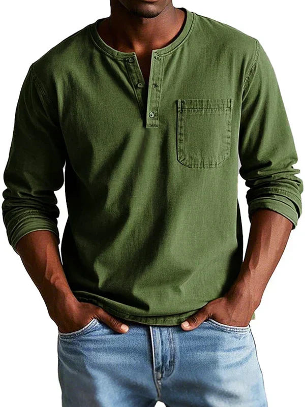 Herr ledig långärmad henley-tröja