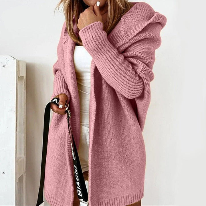 Dam lång cardigan i oversize-modell med huva och fladdermusärmar