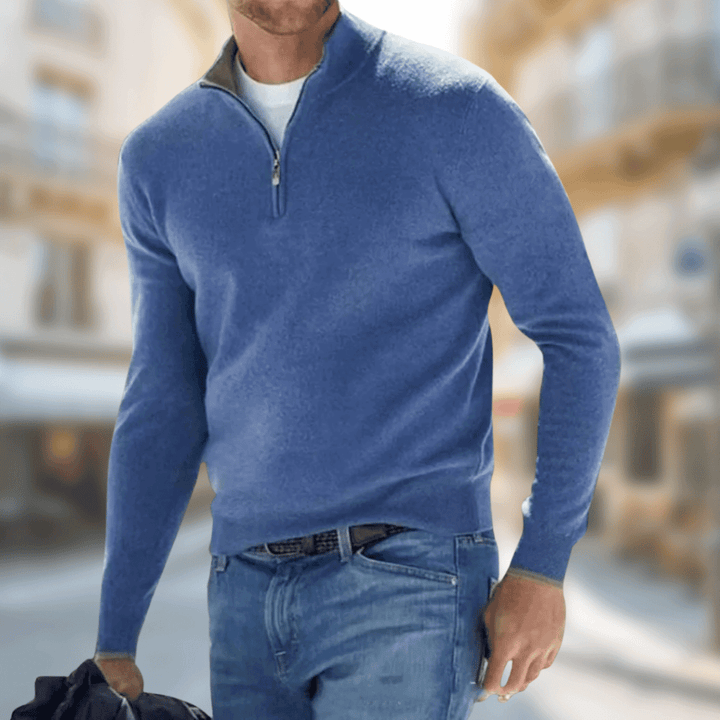 Herr ledig pullover med dragkedja krage