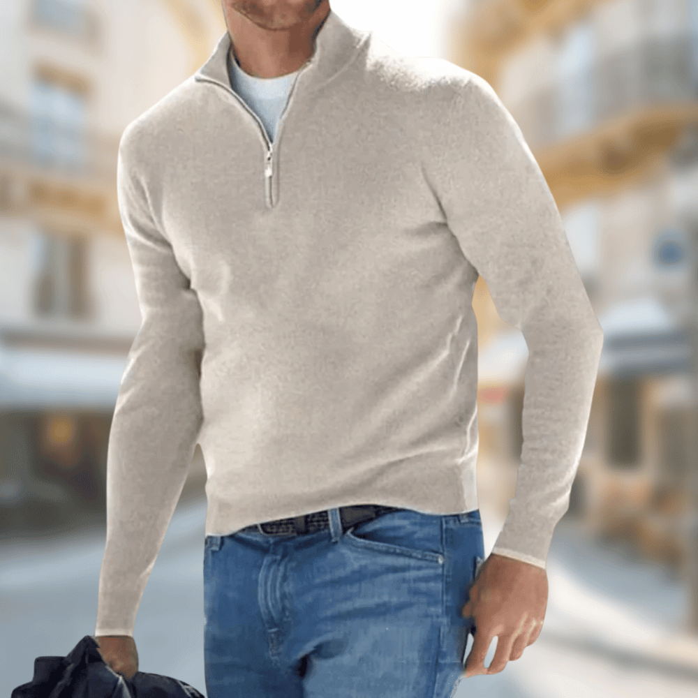 Herr ledig pullover med dragkedja krage