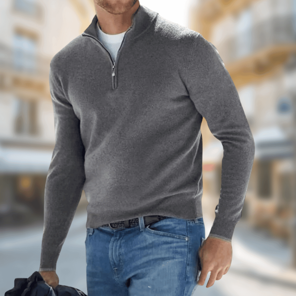 Herr ledig pullover med dragkedja krage