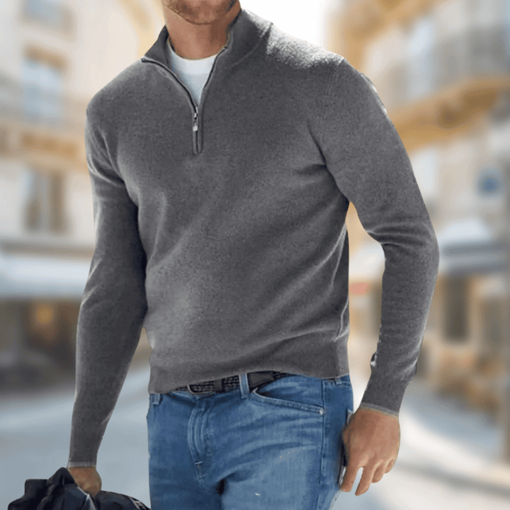 Herr ledig pullover med dragkedja krage