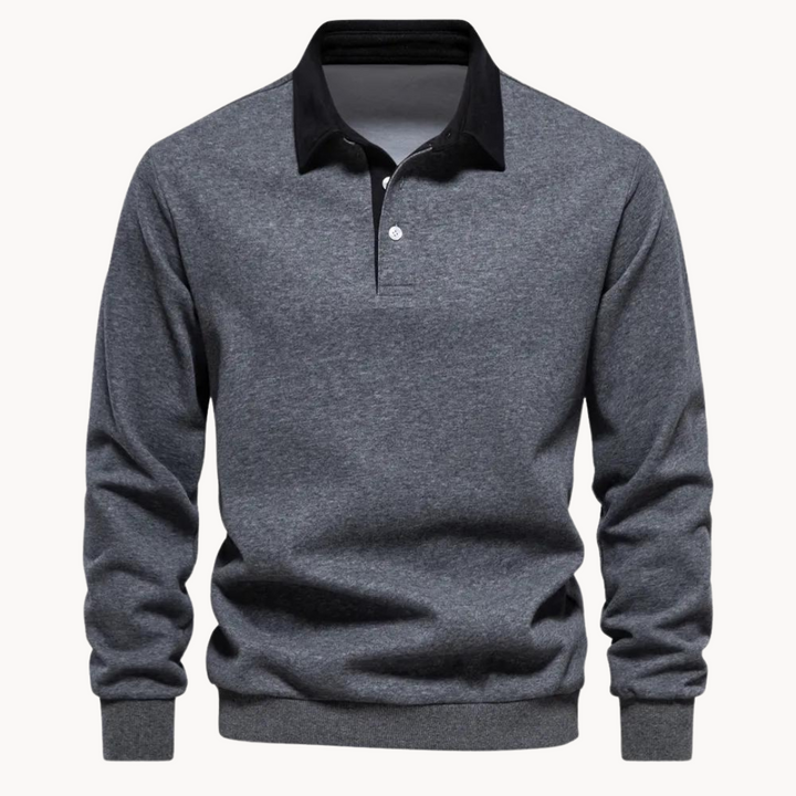 Herr ledig pullover college-tröja med polo krage