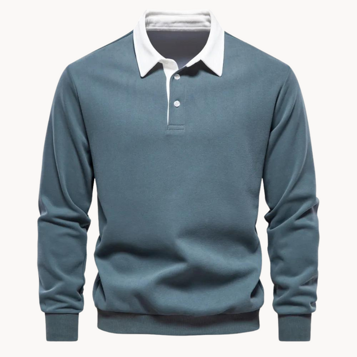 Herr ledig pullover college-tröja med polo krage