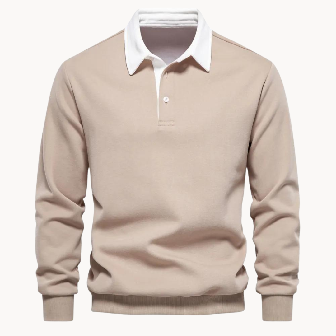 Herr ledig pullover college-tröja med polo krage