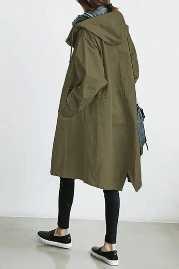 Dam lång trenchcoat med huva för vår och höst