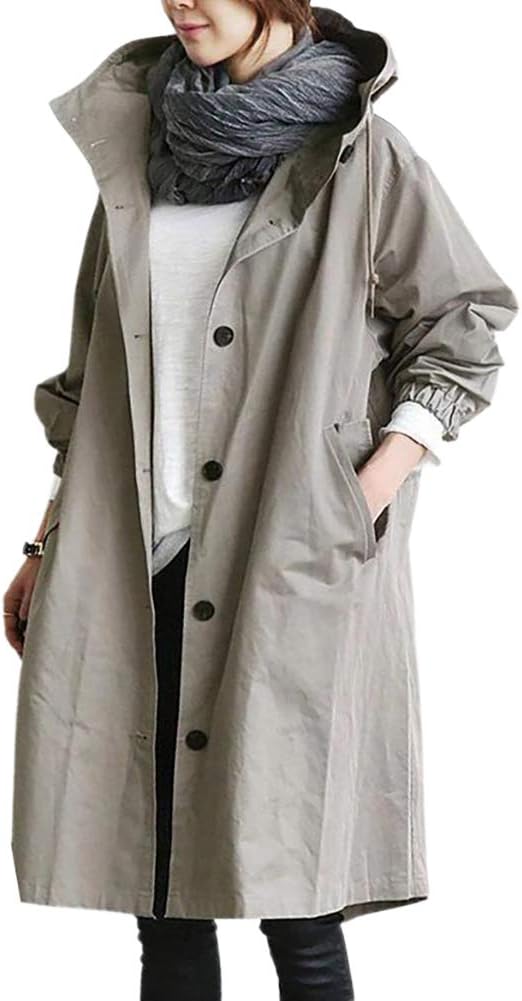 Dam lång trenchcoat med huva för vår och höst