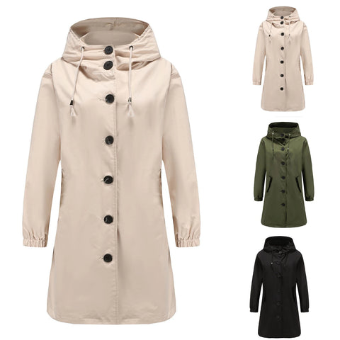 Dam lång trenchcoat med huva för vår och höst