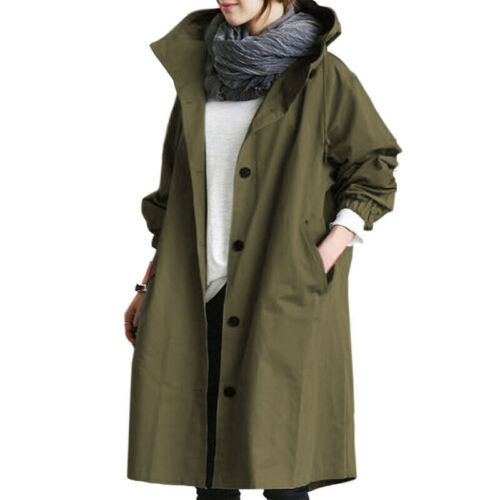Dam lång trenchcoat med huva för vår och höst