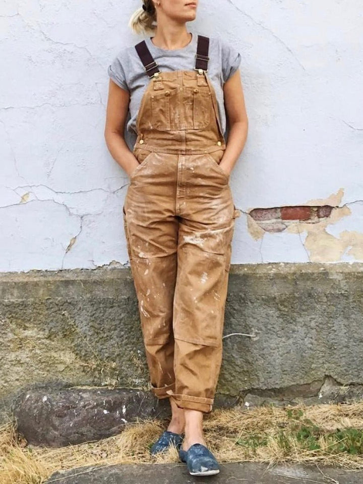 Dam bomull jumpsuit med justerbara axelband, lös passform