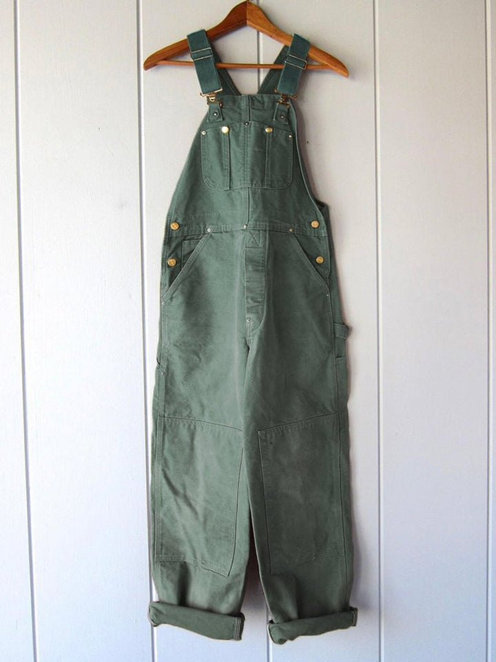 Dam bomull jumpsuit med justerbara axelband, lös passform