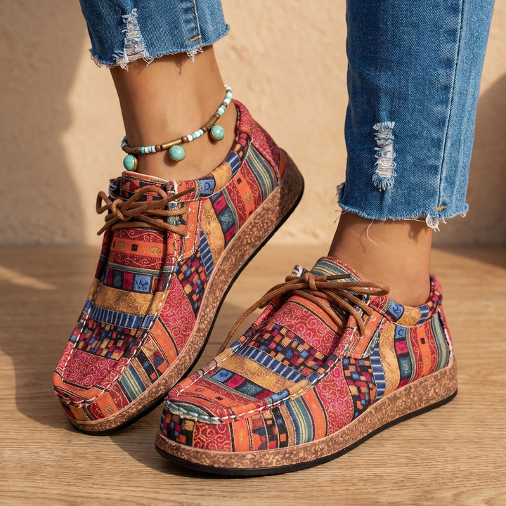 Dam boho sneakers med snörning för vardaglig och fritid