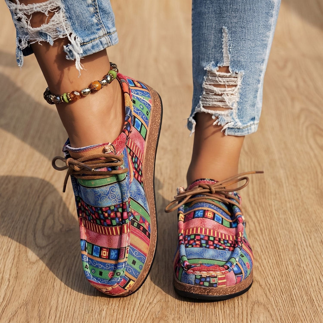 Dam boho sneakers med snörning för vardaglig och fritid