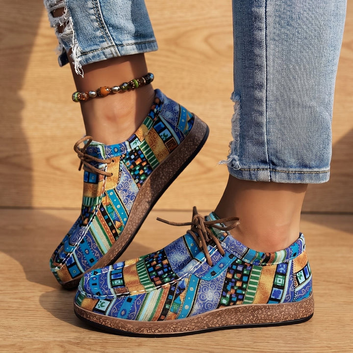 Dam boho sneakers med snörning för vardaglig och fritid