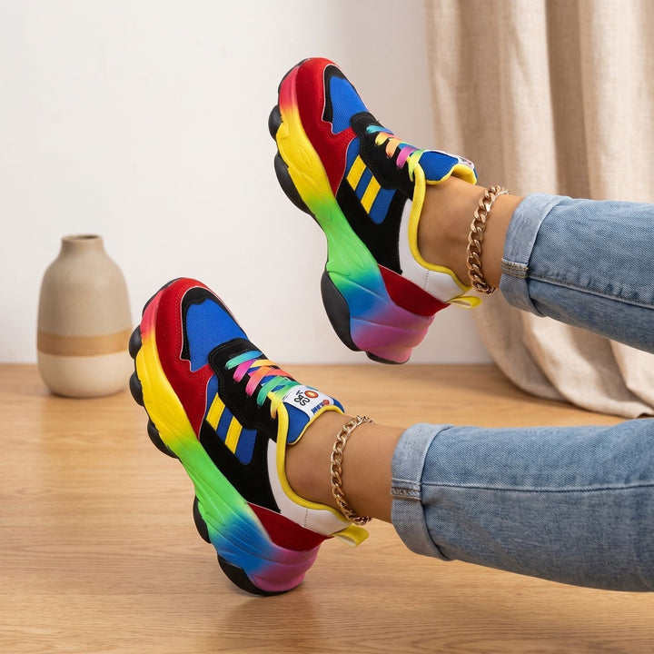 Dam grov sneaker flerfärgad färgstark platå med snörning sko