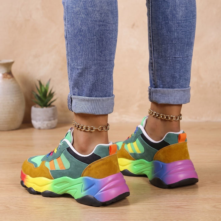 Dam grov sneaker flerfärgad färgstark platå med snörning sko