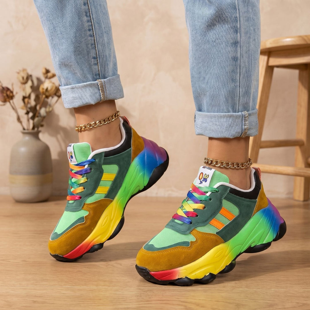 Dam grov sneaker flerfärgad färgstark platå med snörning sko