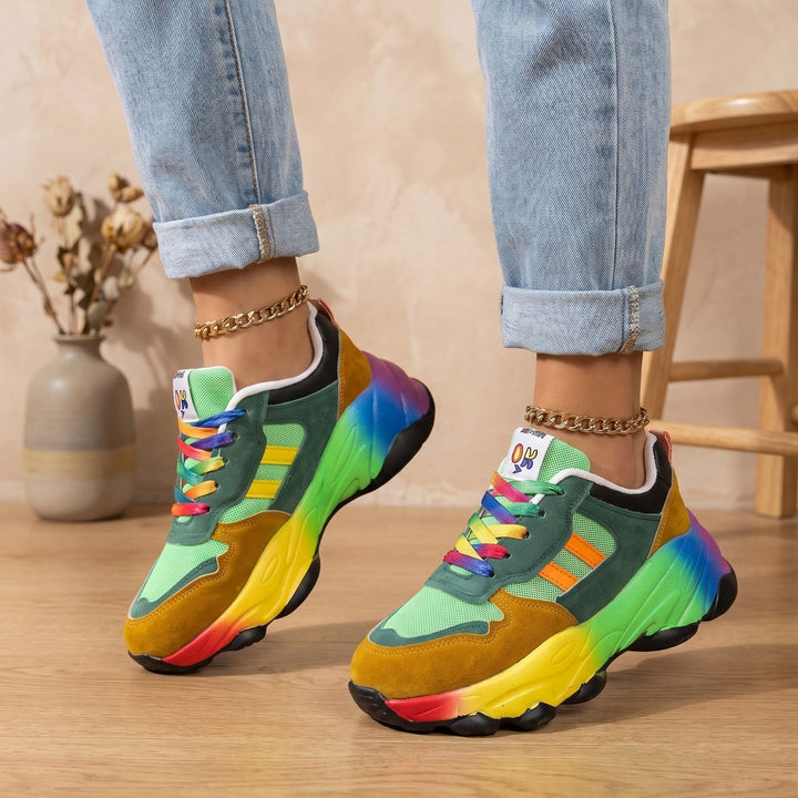 Dam grov sneaker flerfärgad färgstark platå med snörning sko