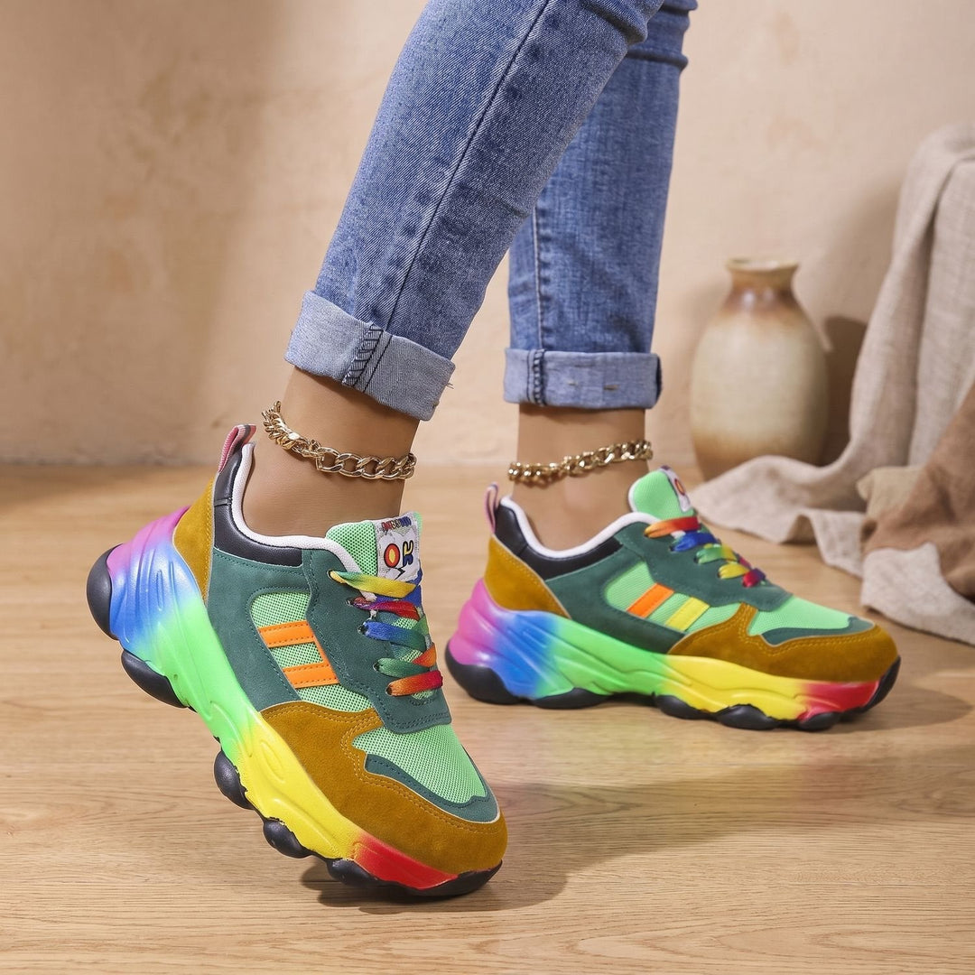 Dam grov sneaker flerfärgad färgstark platå med snörning sko