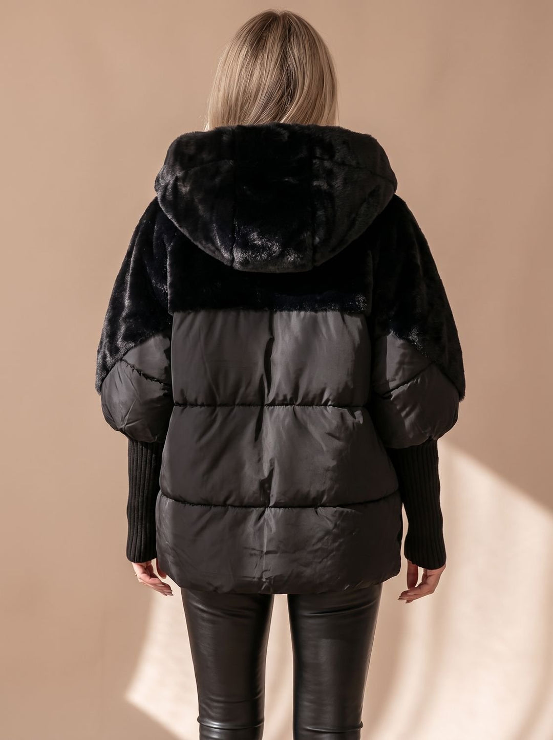 Dam quiltad dun jacka med fuskpäls huva vinterkappa