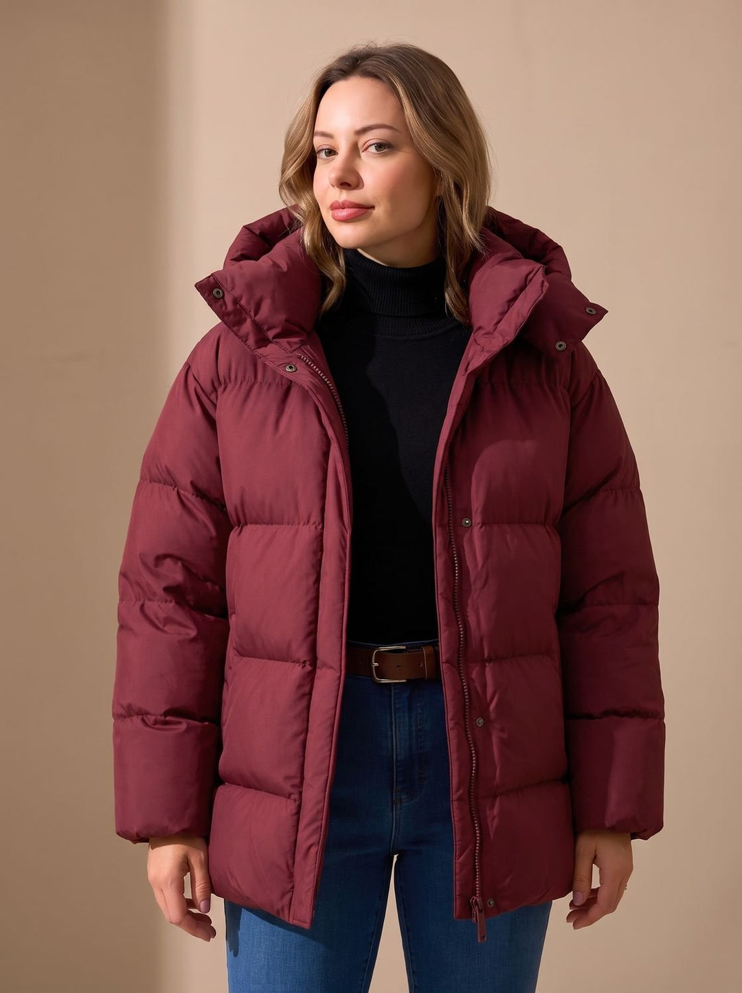 Dam oversize dun jacka vinterkappa med huva