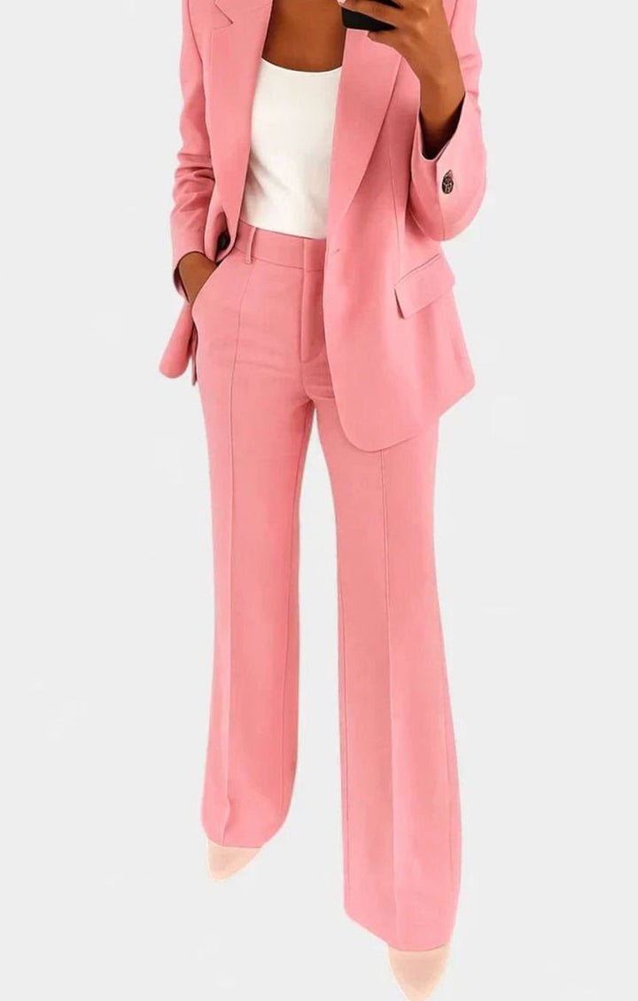 Dam elegant tvådelad kostym set med kavaj och utsvängda byxor