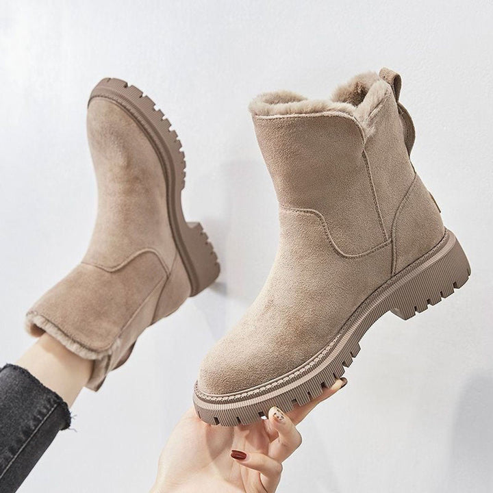 Dam isolerad mocka slip-på ankelboots med platåsula