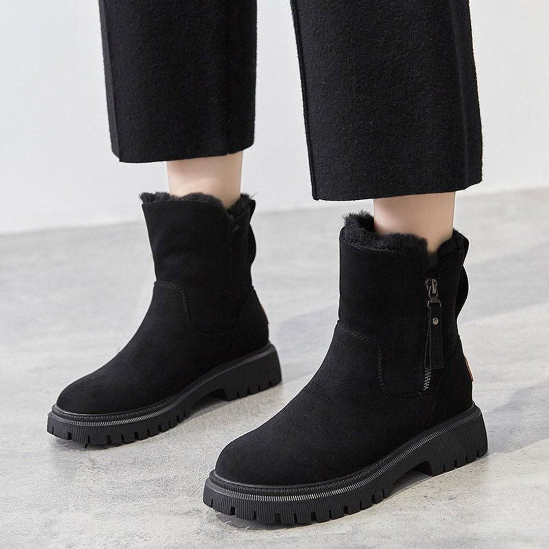 Dam isolerad mocka slip-på ankelboots med platåsula