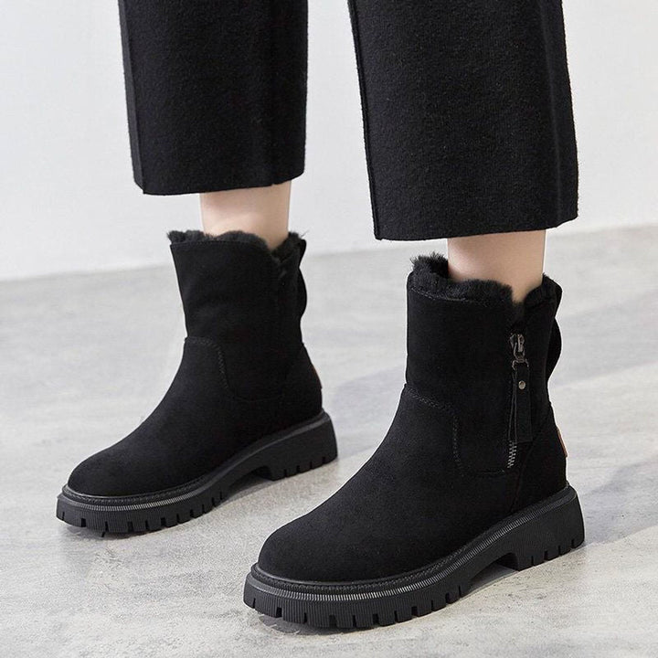 Dam isolerad mocka slip-på ankelboots med platåsula