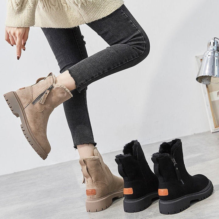 Dam isolerad mocka slip-på ankelboots med platåsula