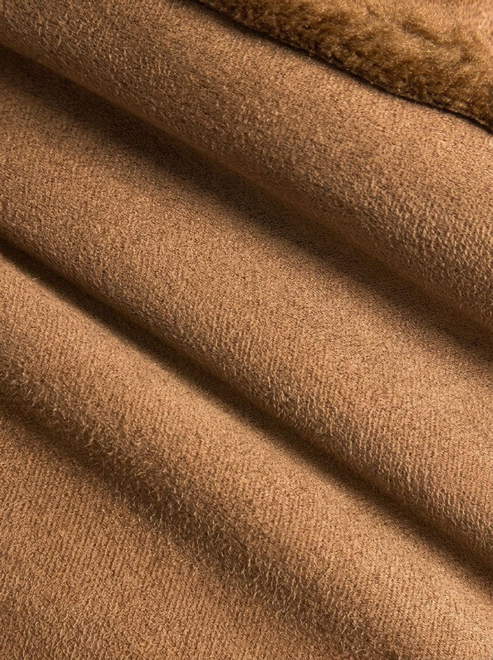 Dam kort teddyjacka fuskpäls mocka stil med bälte