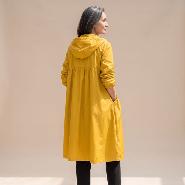 Dam lång vattenavvisande trenchcoat med huva