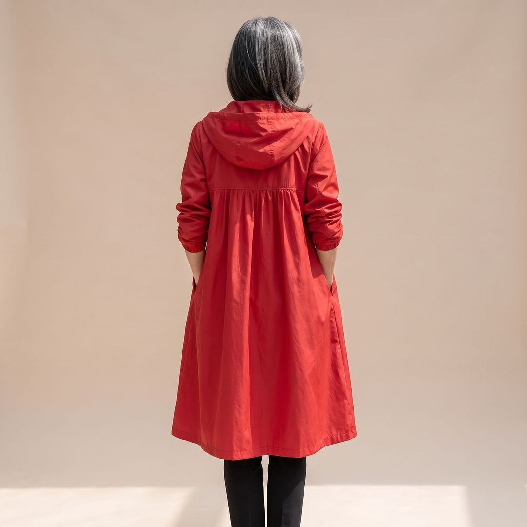 Dam lång vattenavvisande trenchcoat med huva