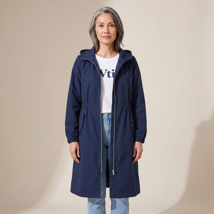 Dam lång vattenavvisande trenchcoat med huva