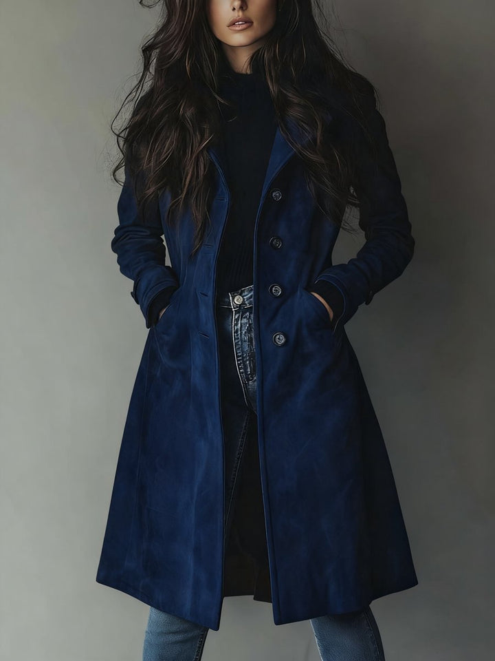 Dam lång modell dubbelknäppt skräddad trenchcoat