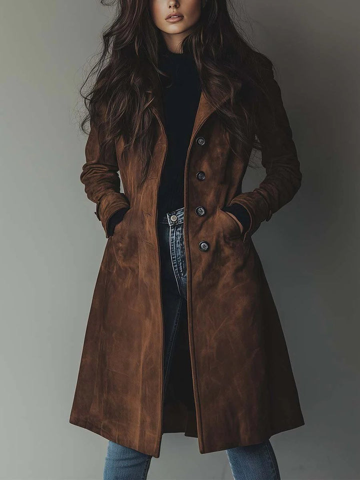Dam lång modell dubbelknäppt skräddad trenchcoat