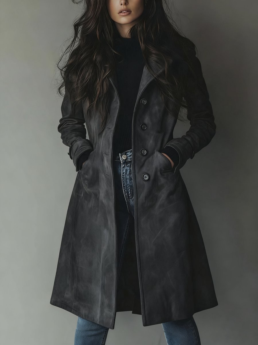 Dam lång modell dubbelknäppt skräddad trenchcoat