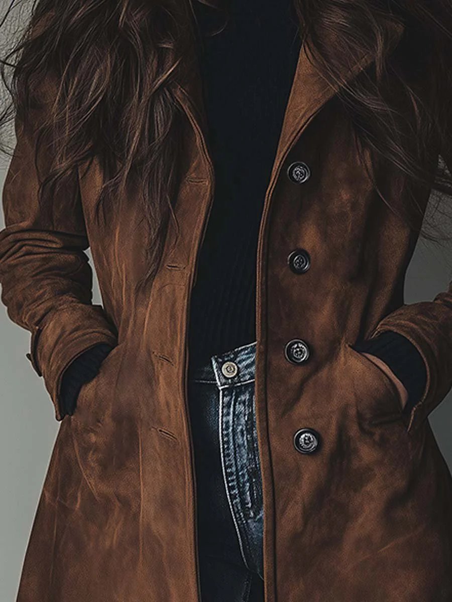 Dam lång modell dubbelknäppt skräddad trenchcoat
