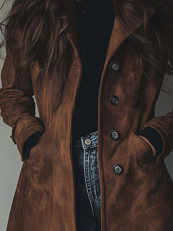Dam lång modell dubbelknäppt skräddad trenchcoat