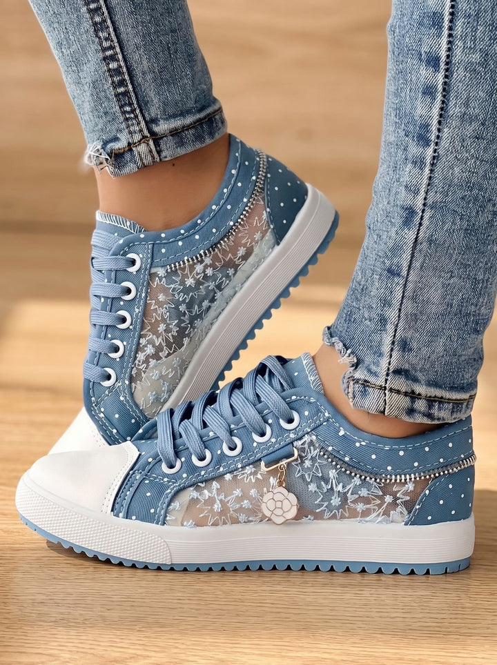 Dam ortopedisk sneakers med spets kant och blommig detalj med snörning sko
