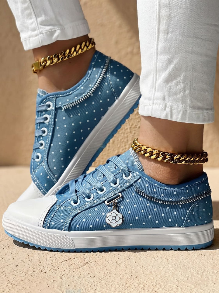 Dam ortopedisk sneakers med spets kant och blommig detalj med snörning sko