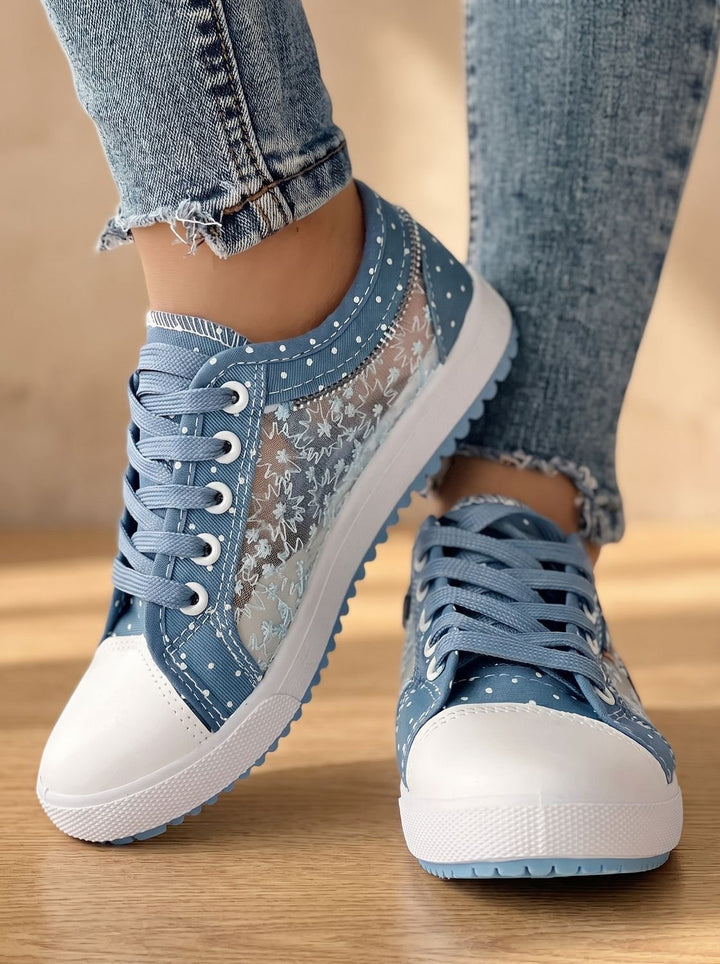 Dam ortopedisk sneakers med spets kant och blommig detalj med snörning sko