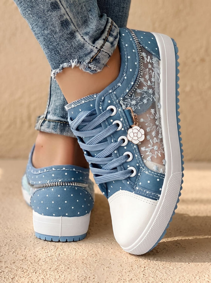 Dam ortopedisk sneakers med spets kant och blommig detalj med snörning sko