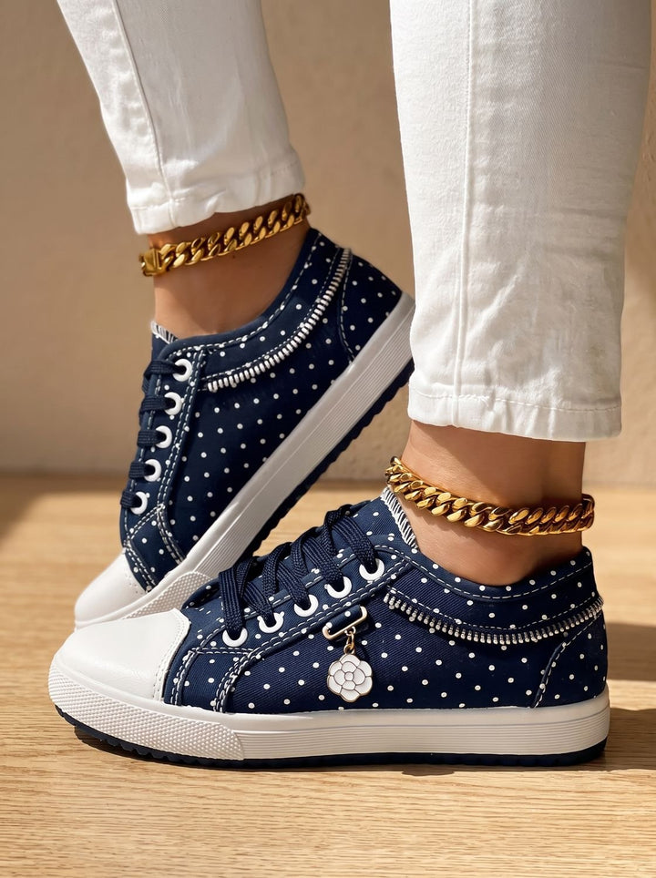 Dam ortopedisk sneakers med spets kant och blommig detalj med snörning sko