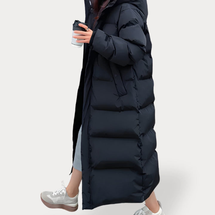 Dam oversize lång dun jacka med huva dunlook-jacka