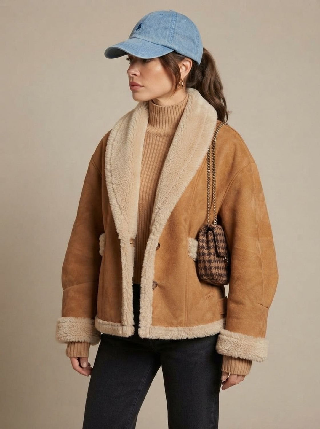 Dam oversize teddyjacka fuskpäls kappa sherpafoder vinterjacka