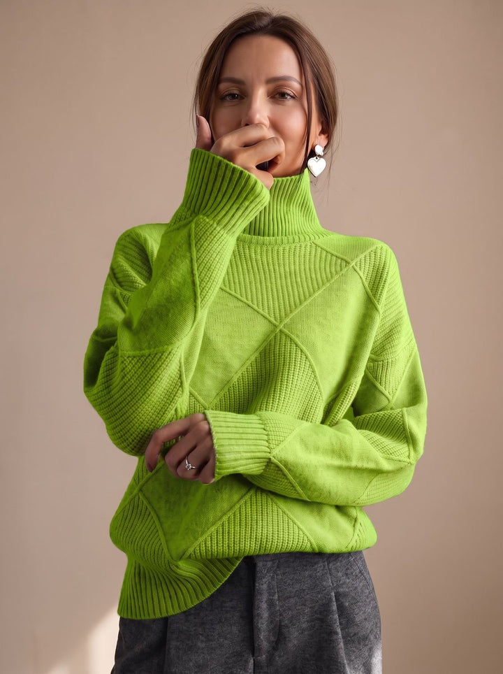 Dam polokrage tröja med geometric stickat mönster långärmad