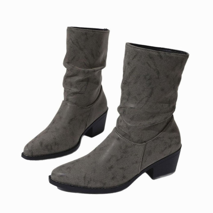 Dam slouch ankelboots med blockklack tillverkad av syntetiskt läder